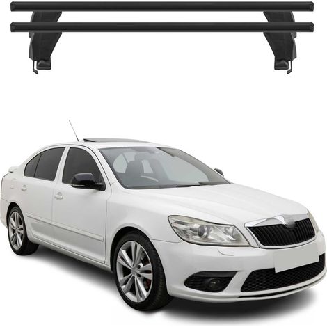 OMAC Dachträger Querträger Alu für Skoda Octavia II 2008-2013 5tür Facelift – Abschließbar – T-Nut – City-Crash-getestet – Max. 50 kg Schwarz (1/5)