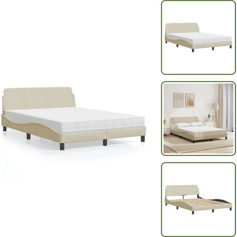 Bett mit Matratze Creme 140x190 cm Stoff - Schlafzimmermöbel - Doppelbett - Boxspringbetten - Lattenrost - Matratzen (1/5)