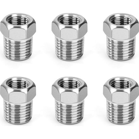 Raccord de Tuyau Fileté en Acier Inoxydable, 6Pcs 1/4" Mâle à 1/8" Femelle Raccords Réducteur à Douille Hexagonale, Connecteur de Réduction pour Eau, Huile, Jardin (1/5)