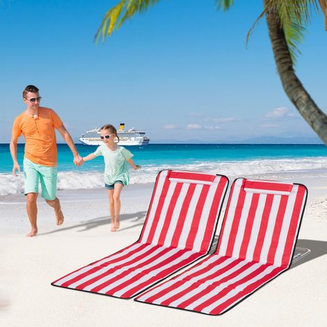 Set 2 Lettini Spiaggia Pieghevoli con Schienale Regolabile a 5 Livelli e Borsa, Rosso (1/5)