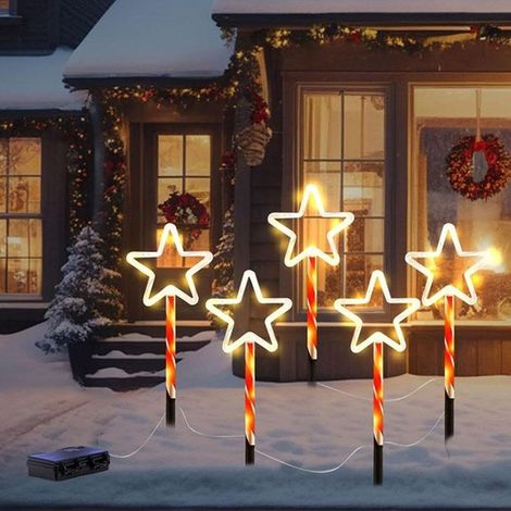 5 lampes de jardin déco Noël, éclairage chemin étanche IP44, 8 modes, étoiles (1/5)