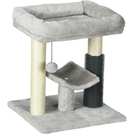 Petit arbre à chat gris avec poteau en sisal, tour de jeux à grimper, hauteur 48 cm, balle suspendue incluse (1/5)