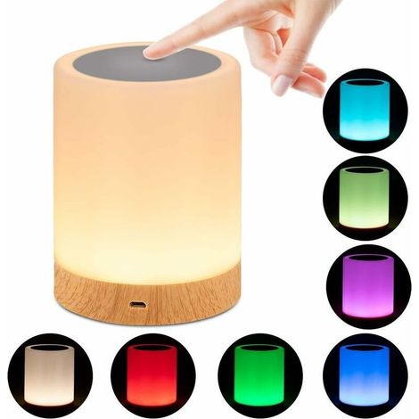 Lampe de chevet,lampe de nuit LED avec variateur Capteur tactile 360 ° Lampe de table portable rechargeable USB 16 couleurs pour chambre d'enfants camping (blanc chaud) (1/5)