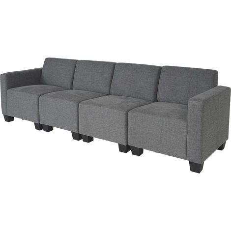 Sofá modular 4 plazas Lyon, tela/textil, gris