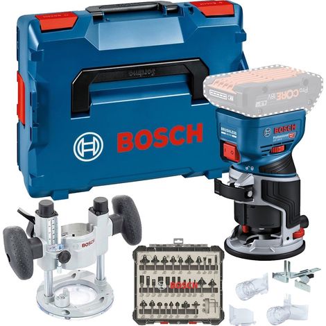 Bosch GKF 18v Brushless Palm Router Trimmer Lboxx Plunge Base + 30PC Cutter Set (1/5)