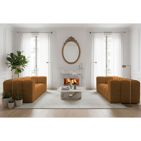 Sofaset Designersofa SOLVIE 4-4 in Stoff Moly Orange