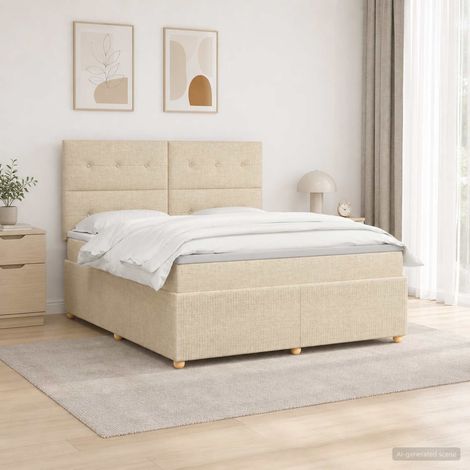 Lit boxspring LED avec matelas Crème 140 x 190 cm Tissu (1/5)
