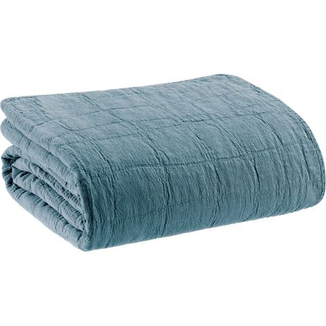 Jeté de lit matelassé en coton recyclé et coton, couvre-lit coloris acier 240 x 260 cm - PANGIVO