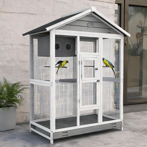 Cage pour oiseaux gris en bois de sapin Acier 112 x 68 x 154 cm (1/5)