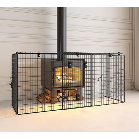 Grille de protection extensible pour cheminée - Largeur réglable de 92 cm à 168 cm - Pare-feu mural pour la sécurité du foyer - Panneau en maille métallique avec revêtement en poudre noire (1/5)
