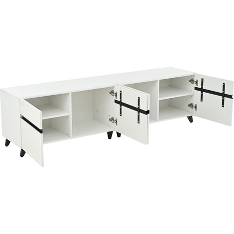 Mobile TV 180 x 40 x 49 cm bianco lucido in MDF con 4 vani e 8 piedini MODENUIT (1/5)