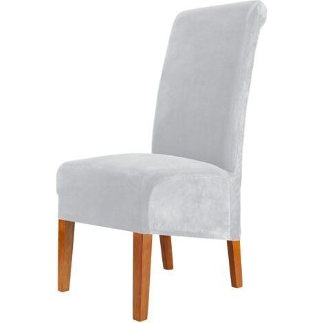 Ensemble de 4 housses de chaise de salle à manger en velours extensible gris clair, 48 cm (P) x 48 cm (L) x 103 cm (H), polyester, extensible, lavable et amovible