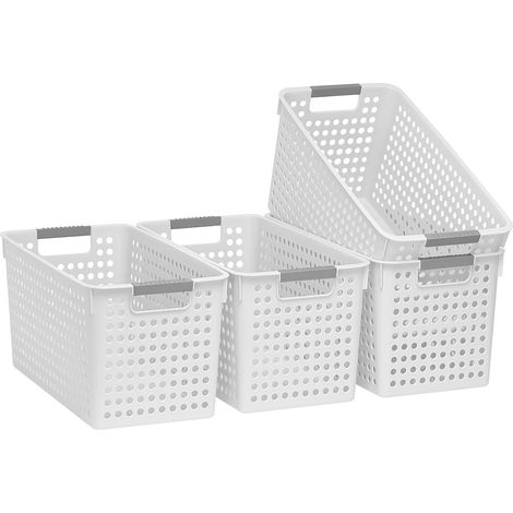 (blanc)Panier de rangement fin en plastique avec poignées, boîte de rangement étroite pour étagères, boîte de rangement pour organisation, cuisine, maison, bureau (1/5)