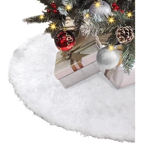 Gonna Bianca per albero di Natale con diametro di 100 cm - Copri base realizzato in poliestere di alta qualità con peluche a pelo lungo ideale per nas (1/5)