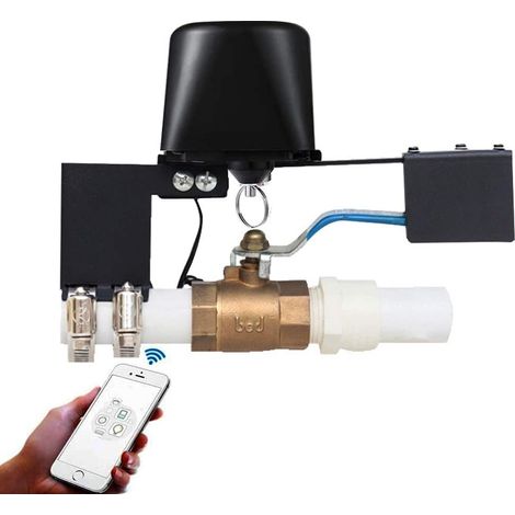 Vanne d'arrêt intelligente - Compatible avec - Contrôle vocal - Télécommande Bluetooth - Pour cuisine, jardin, ferme - Noir (1/5)
