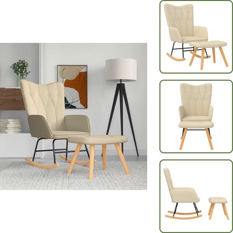 Schaukelsessel mit Hocker Creme Stoff - Schaukelstuhl - Sessel - Lounge Chair - Creme Sofa - Gemütlicher Stuhl (1/5)