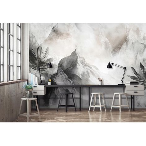 Vlies Fototapete Abstrakt 150x105 cm, Tapeten, für Wohn und Schlafzimmer, Vliestapete Wandtapete Tapete 3D Effekt- inkl. Kleister - Nebel Aquarell Landhschaft, WallArena (1/4)