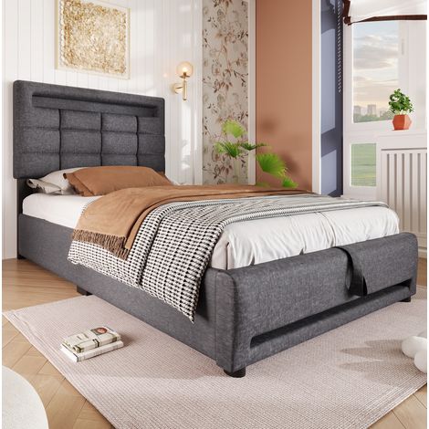 Bett mit Stauraum 90x200 Leinen Grau OKMYHOME (1/5)