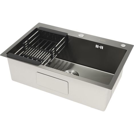 Evier Cuisine 1 Bac 68x45CM, Lavabo Cuisine Inox Trous Pour Robinets Et Distributeur De Savon Et Panier TéLescopique, Convient Aux Armoires De Plus De 68CM