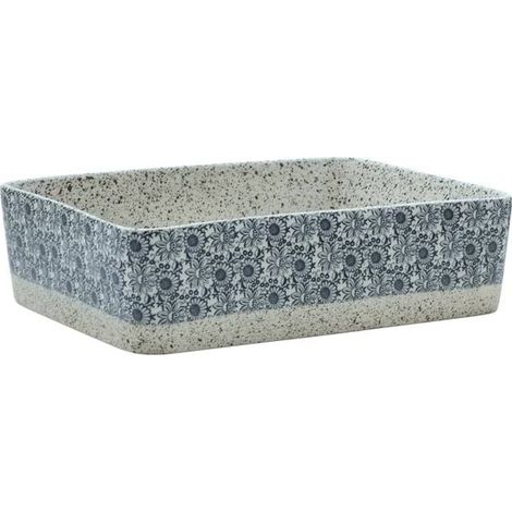 Lavabo rectangulaire gris-bleu à poser, dimensions : 46 x 35,5 x 13 cm, céramique.