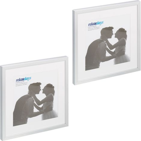 Set di 2 cornici portafoto quadrate 41 x 41 x 2,5 cm da appoggio o da appendere stile moderno in plastica nera 130013224