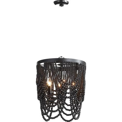 Chandelier, Perles en Bois, Design Polyvalent, Noir 4LT (1/2)