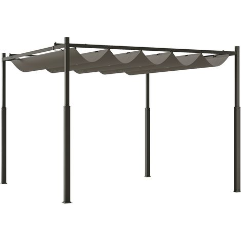 Outsunny pérgola de jardín 3x3 m con techo retráctil y accesorio magnético, protección uv30+, columnas metálicas y ganchos para patio, terraza, gris (1/5)