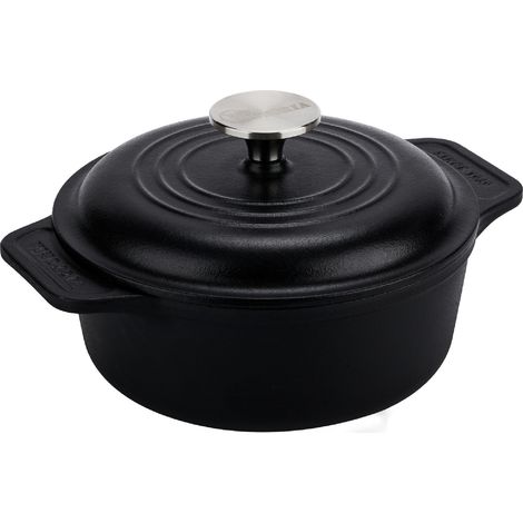 Victoria 31114 Horno Holandés Olla Inducción Hierro Fundido Curado 20cm, Cocotte 1,9L, sin PTFE ni PFOA Negro (1/5)