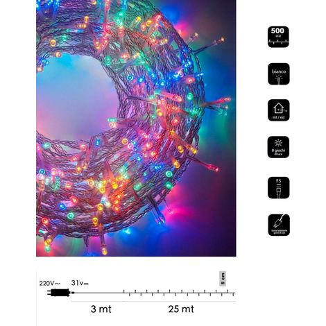 Catena di luci Natale 500 led cavo trasparente serie luminosa natalizie per esterno interno albero feste decorativa Multicolore