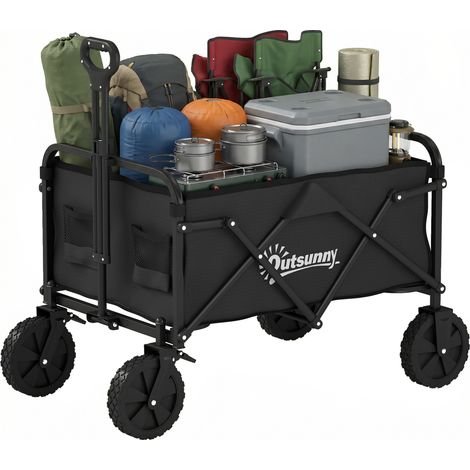 Chariot de jardin pliable 90L noir avec manche réglable et porte-gobelet