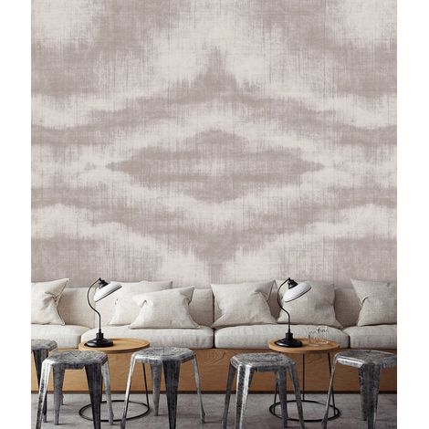 Papier peint panoramique effet textile gris | Tapisserie panoramique moderne pour salle à manger | Papier peint panoramique graphique beige - 270 x 500 cm (5 pièces) (1/5)
