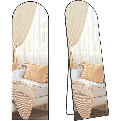 Specchio a figura intera 160 x 50 cm specchio rettangolare autoportante grande specchio da terra cornice in lega di alluminio vetro temperato per camera da letto soggiorno spogliatoio nero 120006598