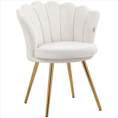 Banc de salle à manger Fauteuil coquillage en velours crème (1/5)
