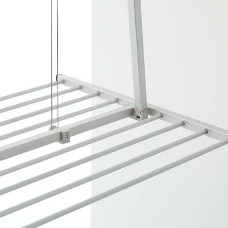 Étendoir de plafond en aluminium et acier – Séchoir vertical repliable 12m – Charge max 10kg – Dimensions L.152 x P.54 x H.25cm – Foxydry