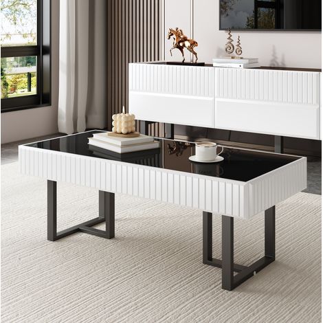 Mesa de centro de MDF y aglomerado negro y blanco 110 cm con tablero negro brillante (1/5)