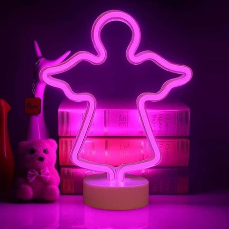 Lampe De Nuit Ange - LED Néon Flexible En Silicone - Alimentation USB Ou Piles AA - Décoration Chambre Enfants - 1 Pièce (1/4)