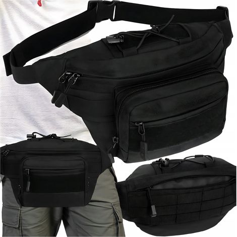 Herren-Bauchtasche, schwarz, Militär-Bauchtasche, groß, geräumige taktische Tasche (1/5)