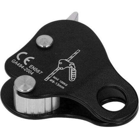 Abrazadera autoblocante de aleación de aluminio para cuerda de escalada, de 8 a 13 mm, para escalada y montañismo al aire libre, color negro. (1/4)