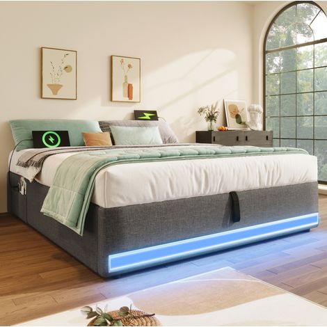letto contenitore 140x200 con LED USB grigio OKMYHOME (1/5)