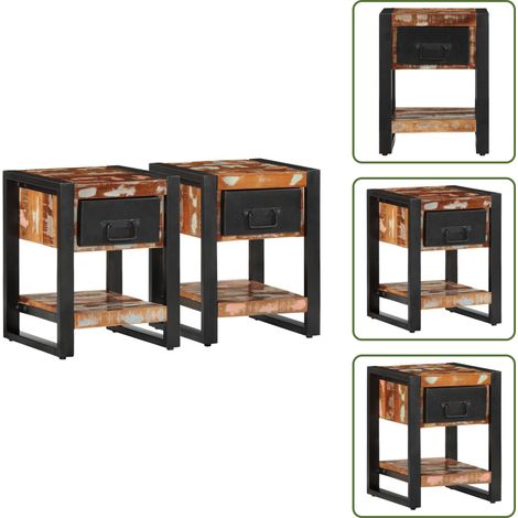 Nachttische 2 Stk. Mehrfarbig Raues Mangoholz - Nachttisch - Nachttische - Beistelltisch - Nachtschrank