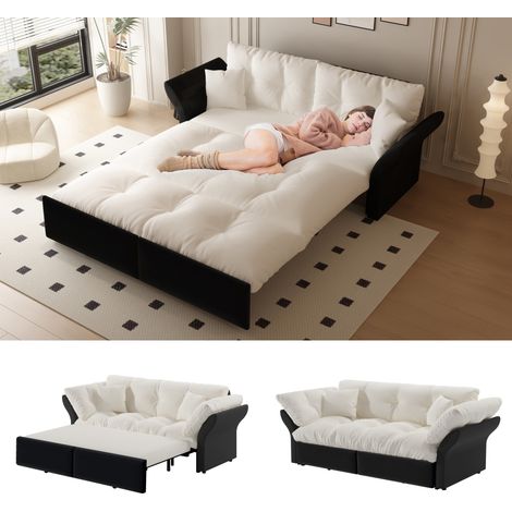 Sofá cama convertible 3 en 1 190x85x91 cm de terciopelo beige/blanco – MEUBLIV (1/5)