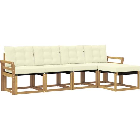 Set di divani da esterno con cuscino 5 pz  Salotto da Giardino Bianco e Crema (1/5)