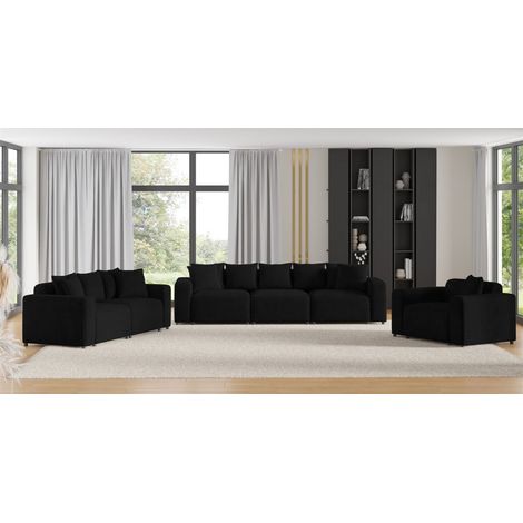 Sofaset Designersofas MEGAN 3-2-1 in Stoff Poso Schwarz (1/5)