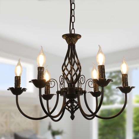 Lustres Rétro Fer Pendentif, Réglable en Hauteur Suspension Lustre (1/5)