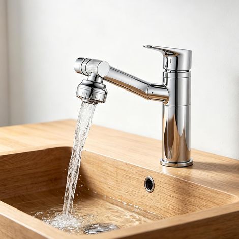 Bathroom Faucet: Dual Modes Single Handle Mixer Tap 360° Basin Tap Flexible for Single Hole Ceramic Basin Base, Countertop Basin and Basin (1/5)