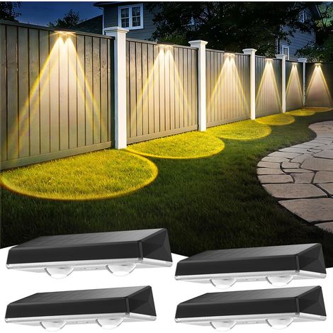 Applique Murale Solaire - Lot de 4 - IP67 Étanche - 3 Modes Lumière - Jardin Cour Clôture - Blanc (1/5)