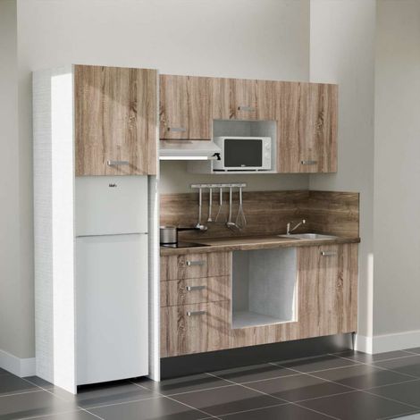 Kochnischen K37L-PT - 240 cm - Laminatplan, spüle Edelstahl, - Holzfront - Laminatplatte aus Holz - Kredenzen ja + Haushaltsgeräte weiß (1/4)