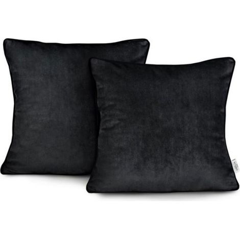 Housse D'Oreiller - Velours - Noir - 45x45 Cm - Lot De 2