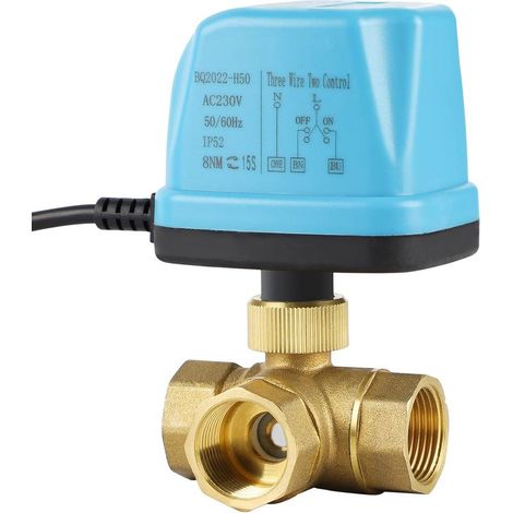 Union – Vanne motorisée 3 voies – Vanne à bille 3/4 pouces – Tension 230V – Puissance 6VA – Pour systèmes de chauffage et irrigation (1/3)