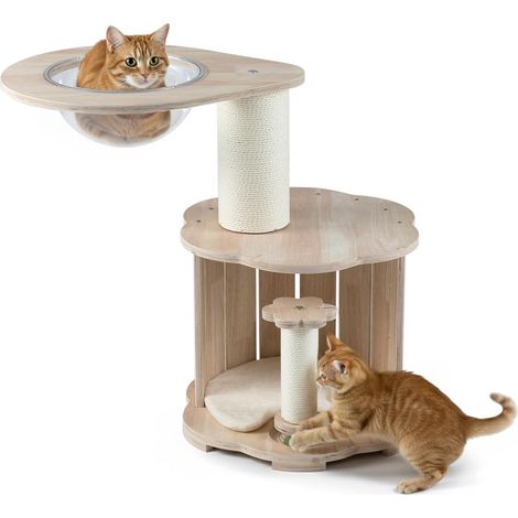 COSTWAY Albero per Gatti in Legno 74cm, Condo e Capsula Spaziale, Tiragraffi, Gioco Palline (1/5)